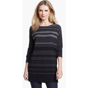 🛍️Eileen Fisher 100% Merino Wool Fine Knit Striped Tunic Pullover Sweater
